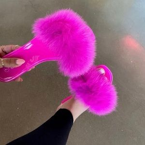 NWOT Pink Fluffy Jelly Slides Sandals